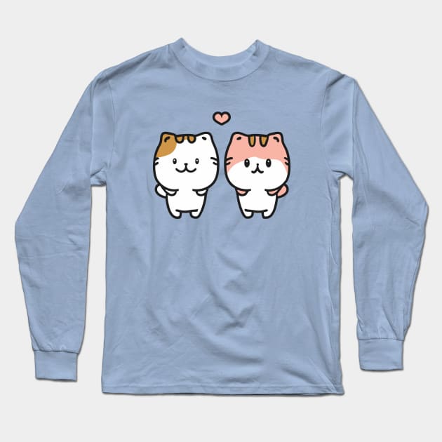 Couple of kawaii cute cat cartoon Long Sleeve T-Shirt by Kawaii Bomb